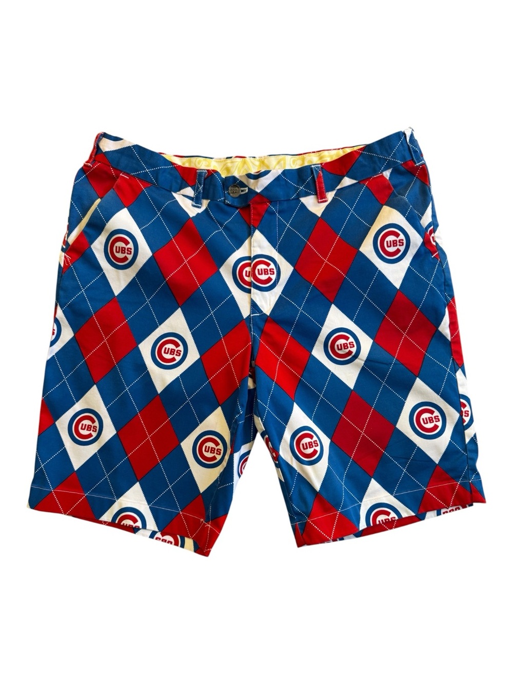 Loudmouth Golf Shorts Mens 38 MLB Chicago Cubs Baseball Argyle Allover Print